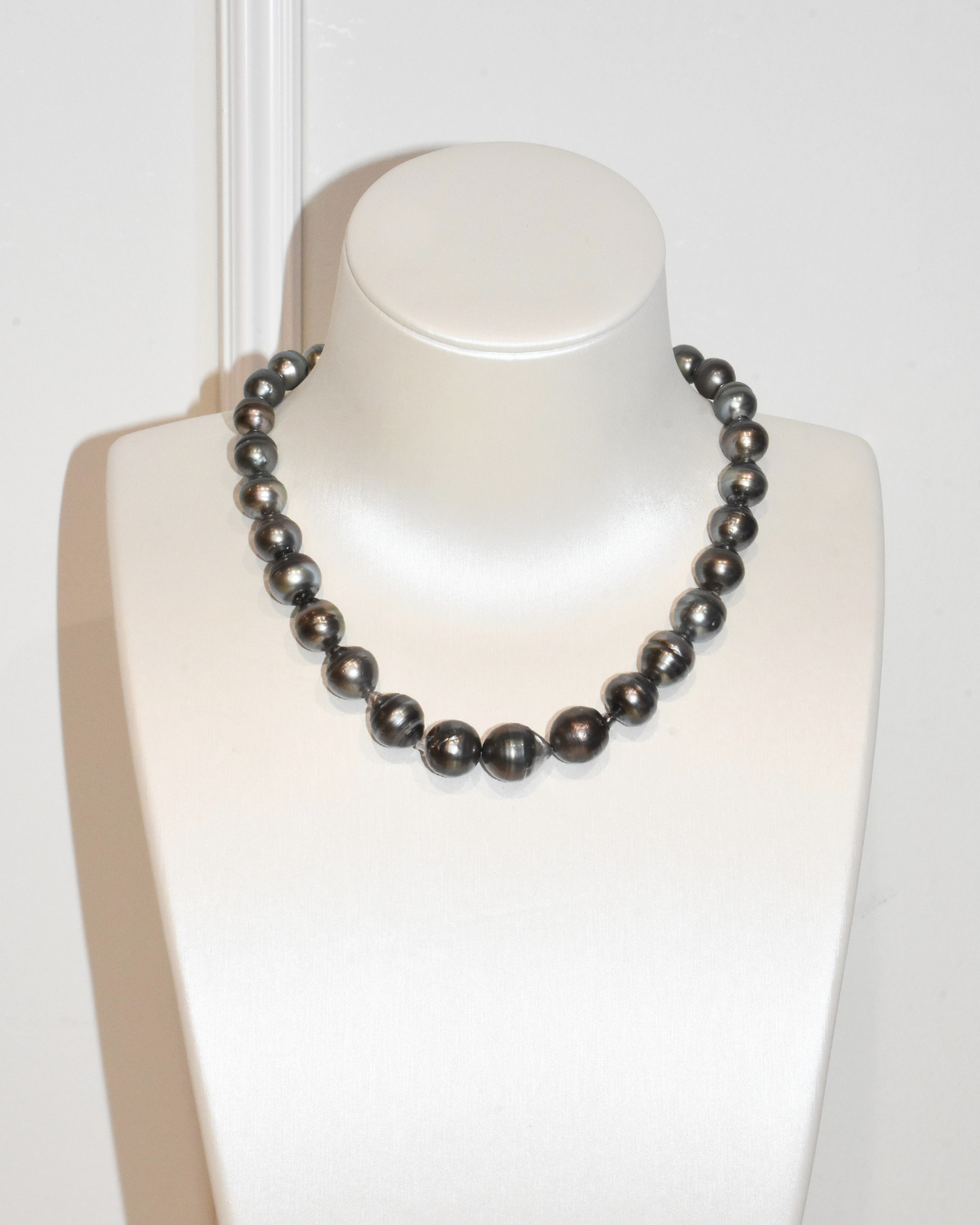 3A Tahitian Baroque Necklace in Silver 925 White Gold Plated - Green - Black (9-12mm)