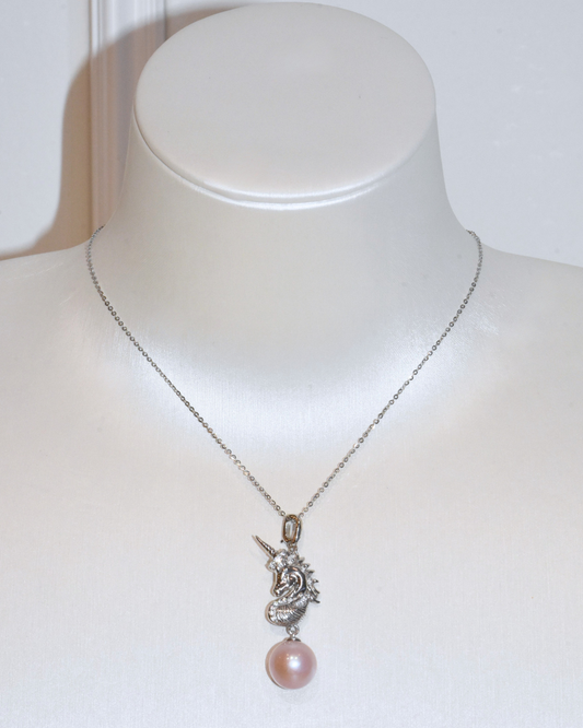 4A Freshwater Round Necklace in Silver 925 WG Plated - Silver Pegasus  - Purple (10.9mm)
