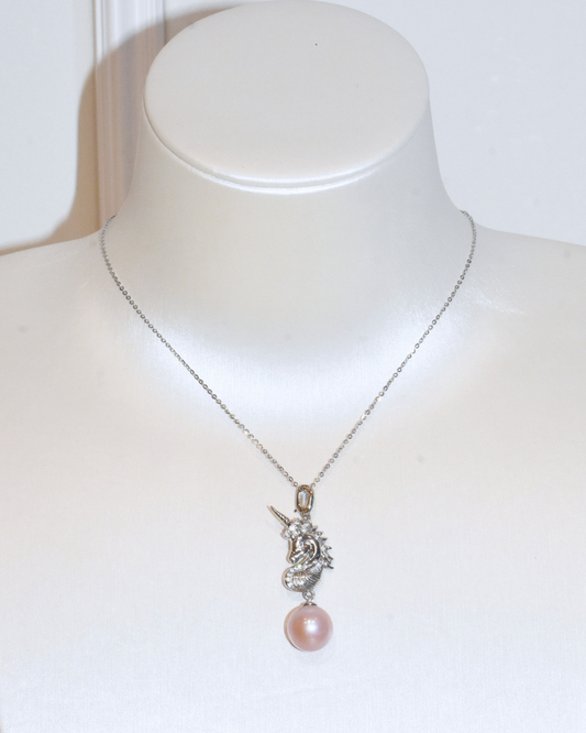 4A Freshwater Round Necklace in Silver 925 WG Plated - Silver Pegasus  - Purple (10.9mm)