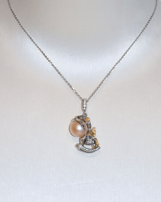 4A Freshwater Near Round Necklace in Silver 925 WG Plated - Iron Hooves - Rose Overtone (10mm)