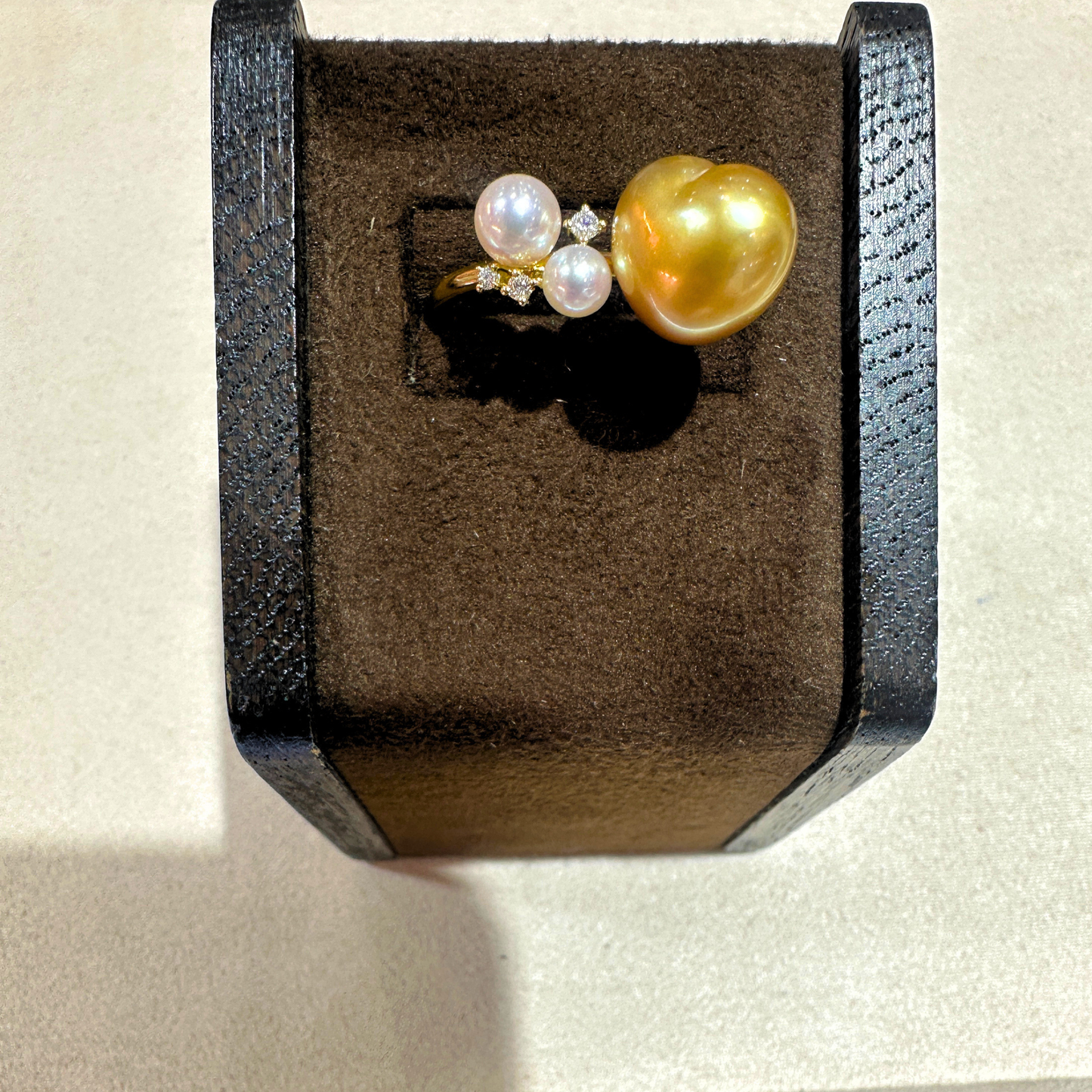 South Sea Golden Philippines Heart Ring in 18K Gold - with Akoya & Natural Diamond - Gold (12mm) D0.05ct