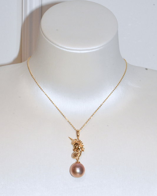 4A Freshwater Oval Necklace in Silver 925 Gold Plated - Golden Pegasus  - Orient (12.8mm)