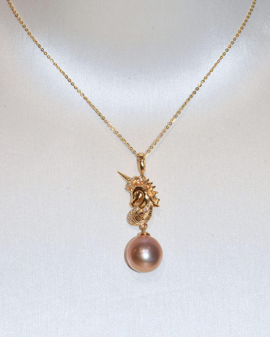 4A Freshwater Oval Necklace in Silver 925 Gold Plated - Golden Pegasus  - Orient (12.8mm)