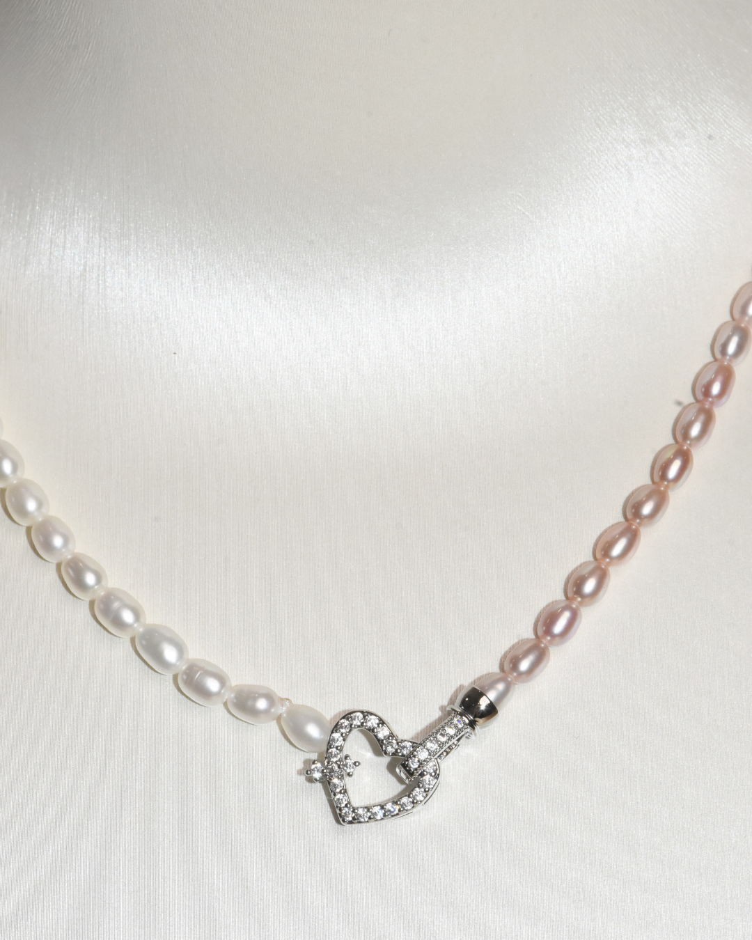 3A Freshwater Round Necklace in Copper - Heart Clasp - Mixed (3 -5mm)