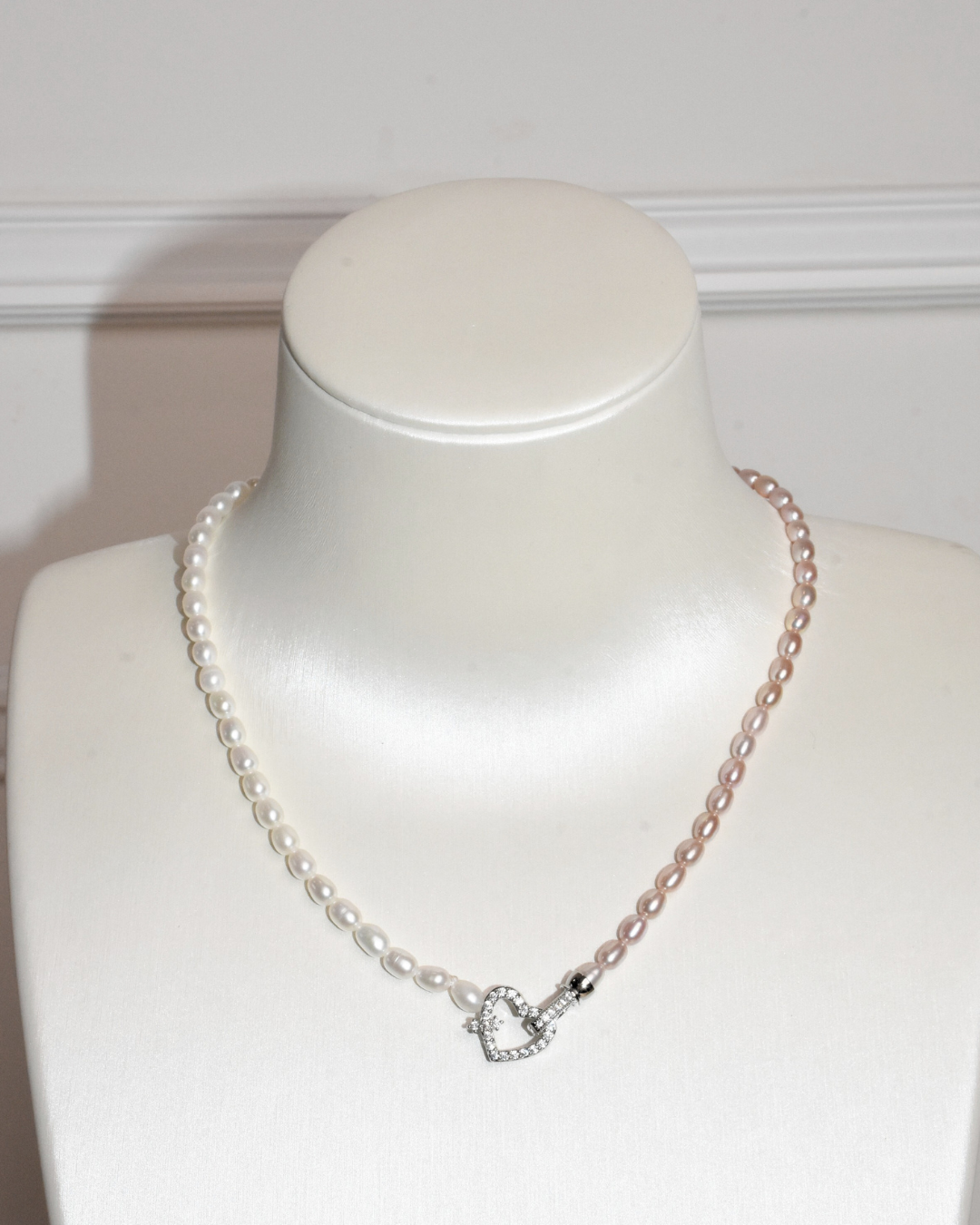 3A Freshwater Round Necklace in Copper - Heart Clasp - Mixed (3 -5mm)