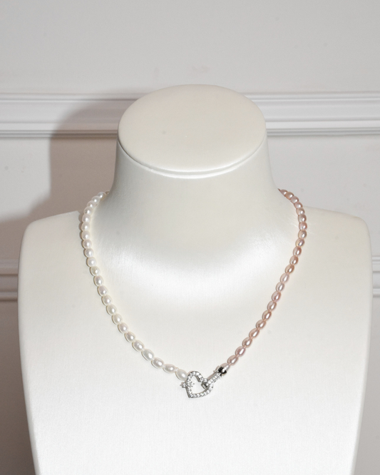 3A Freshwater Round Necklace in Copper - Heart Clasp - Mixed (3 -5mm)