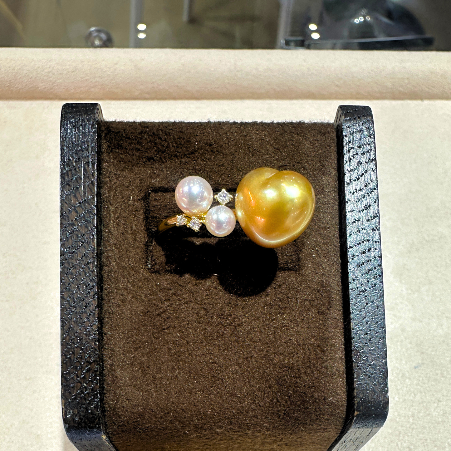 South Sea Golden Philippines Heart Ring in 18K Gold - with Akoya & Natural Diamond - Gold (12mm) D0.05ct