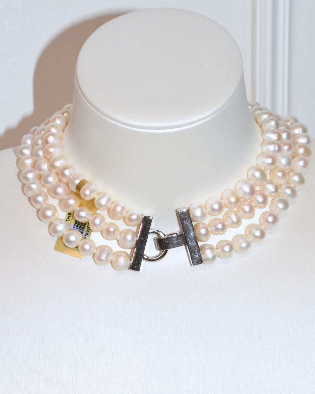 3A Freshwater Near Round Necklace in Copper - Triple layers  - White (9 -10mm)