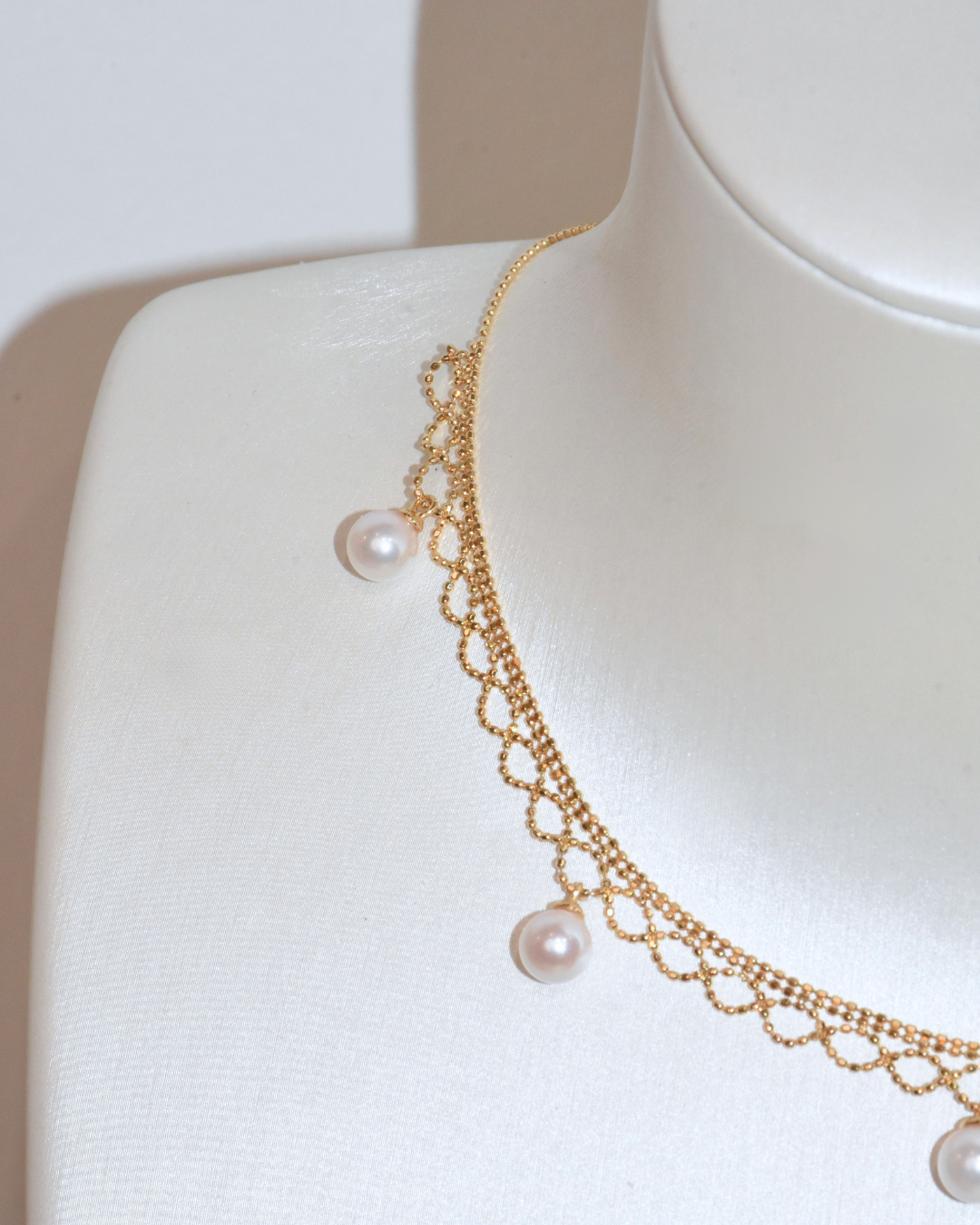 4A Akoya Round Necklace in Silver 925 Gold Plated - L'Aurore — Lace Necklace - Rose Overtone (6mm)