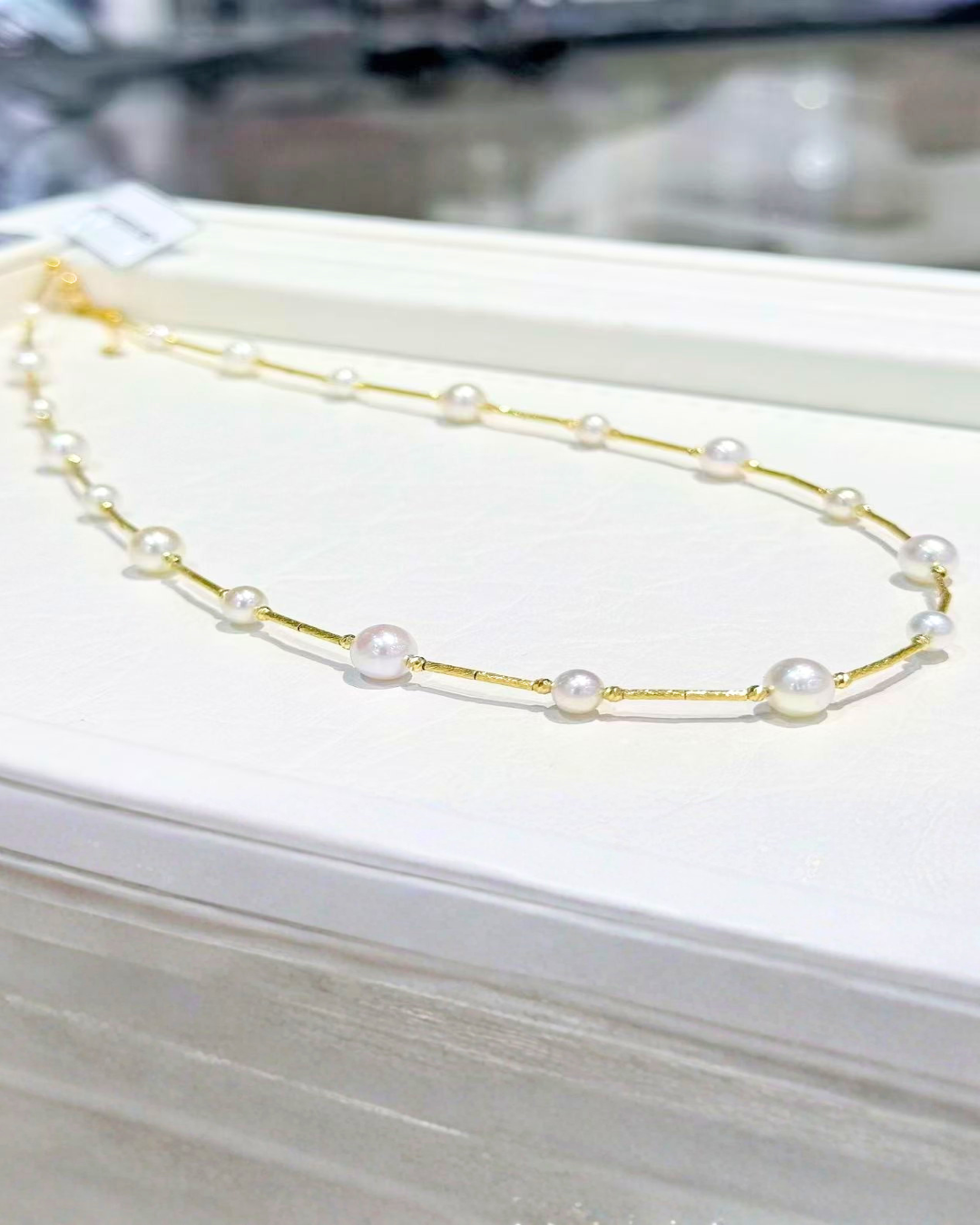 4A Japanese Akoya Round Necklace in 18K Gold - Classic Dot Necklace - White (4.5-7mm)