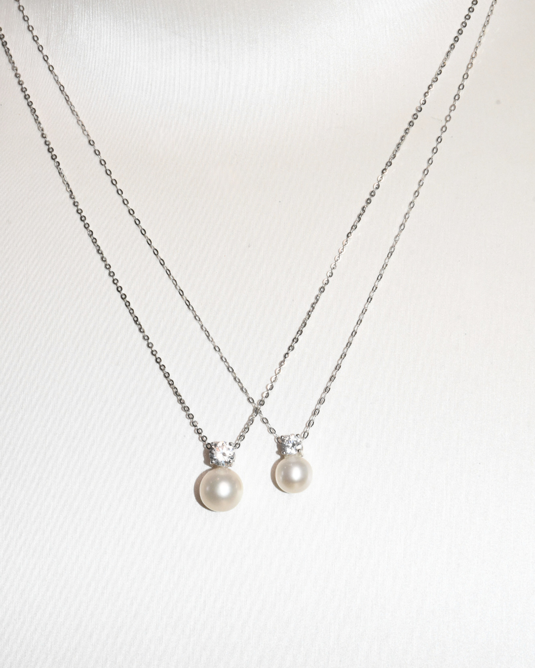 4A Freshwater Round Necklace in Silver 925 WG Plated - Pearl CZ pendant - White (6 -7mm)