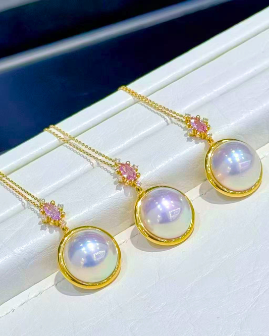 Mabe Necklace in 18K Gold - Pink Tourmaline 0.34ct - Pink Overtone (D0.05ct)