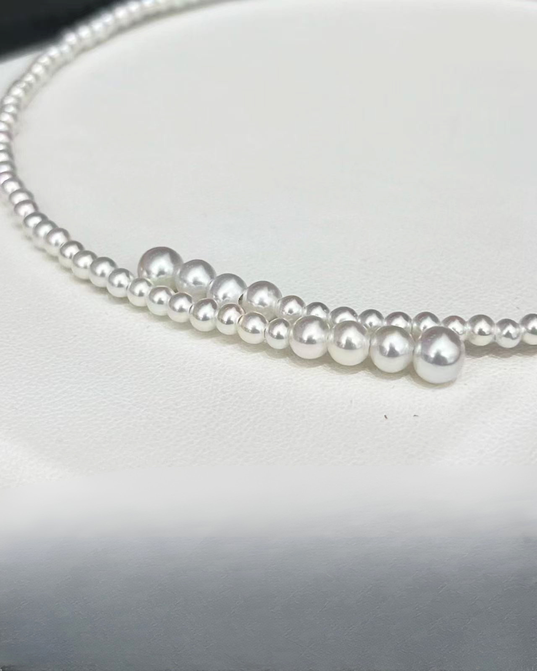 4A Freshwater Round Necklace in Stainless Steel - Classic Graduated Circle Necklace - White (3-6mm)