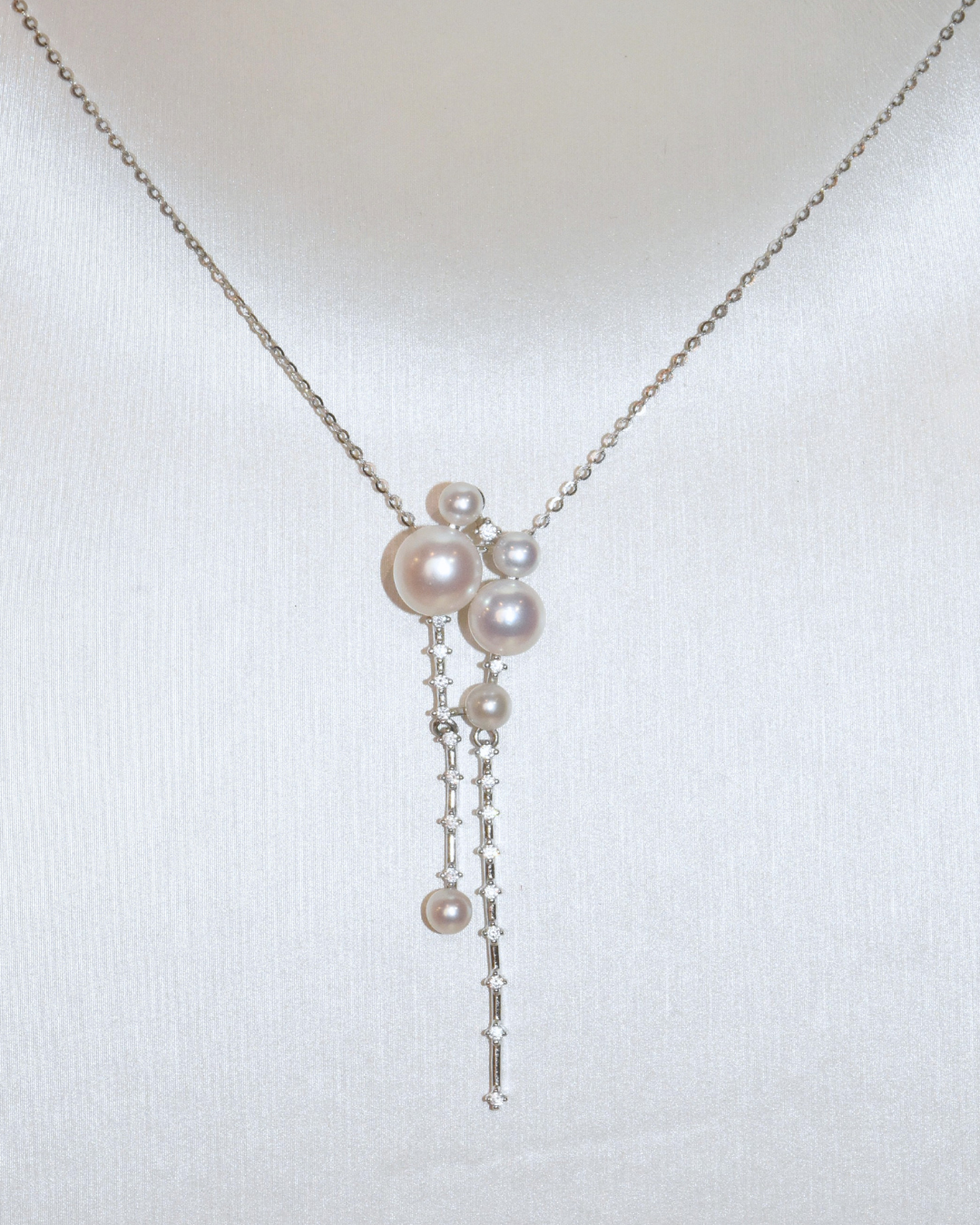 5A Freshwater Button Necklace in Silver 925 WG Plated - Moonfal Lariat - White (3 -7mm)