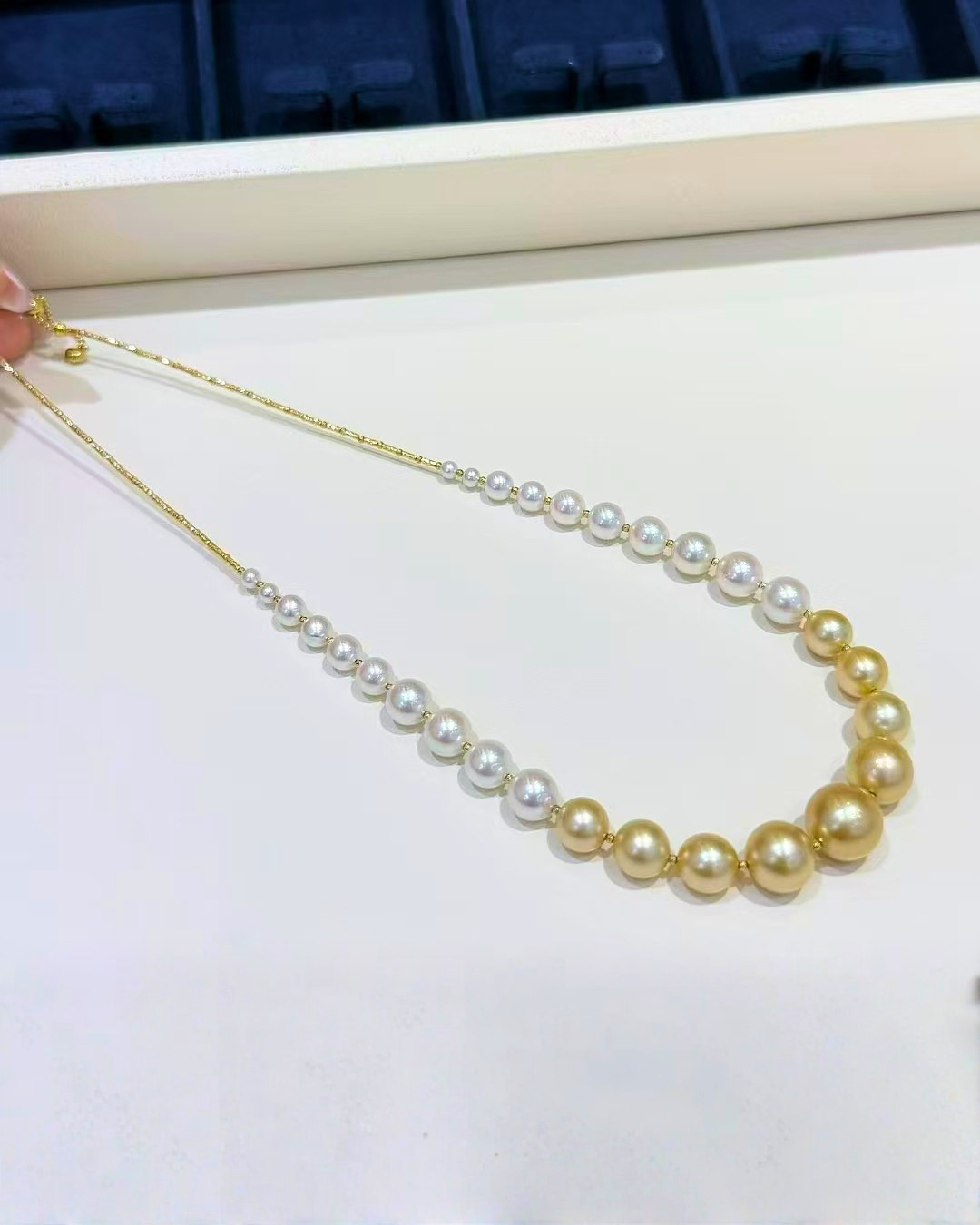 4A South Sea Golden Philippines & Akoya Round Necklace in 18K Gold - Graduated Akoya 3.5-8mm to South Sea 8-11mm - Gold