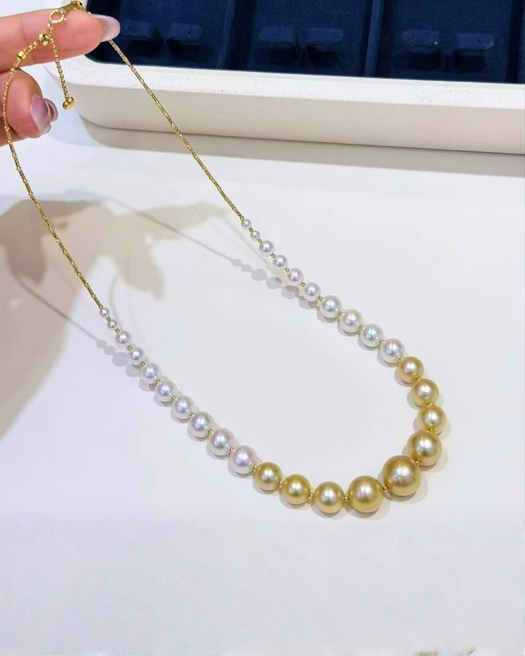 4A South Sea Golden Philippines & Akoya Round Necklace in 18K Gold - Graduated Akoya 3.5-8mm to South Sea 8-11mm - Gold