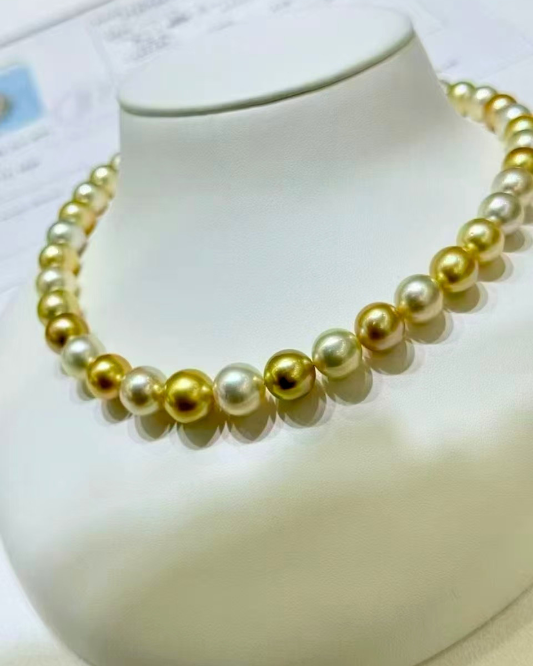 5A South Sea Golden Philippines Round Loose Strand with PSL Certificate - Gold (10.1-12.1mm)