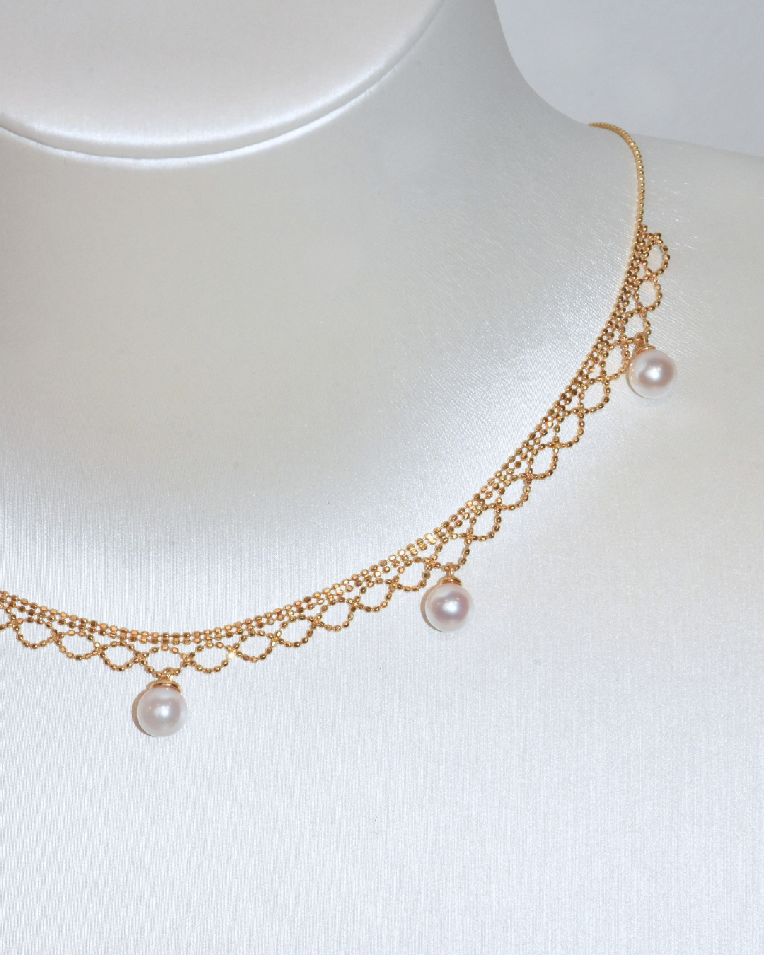 4A Akoya Round Necklace in Silver 925 Gold Plated - L'Aurore — Lace Necklace - Rose Overtone (6mm)
