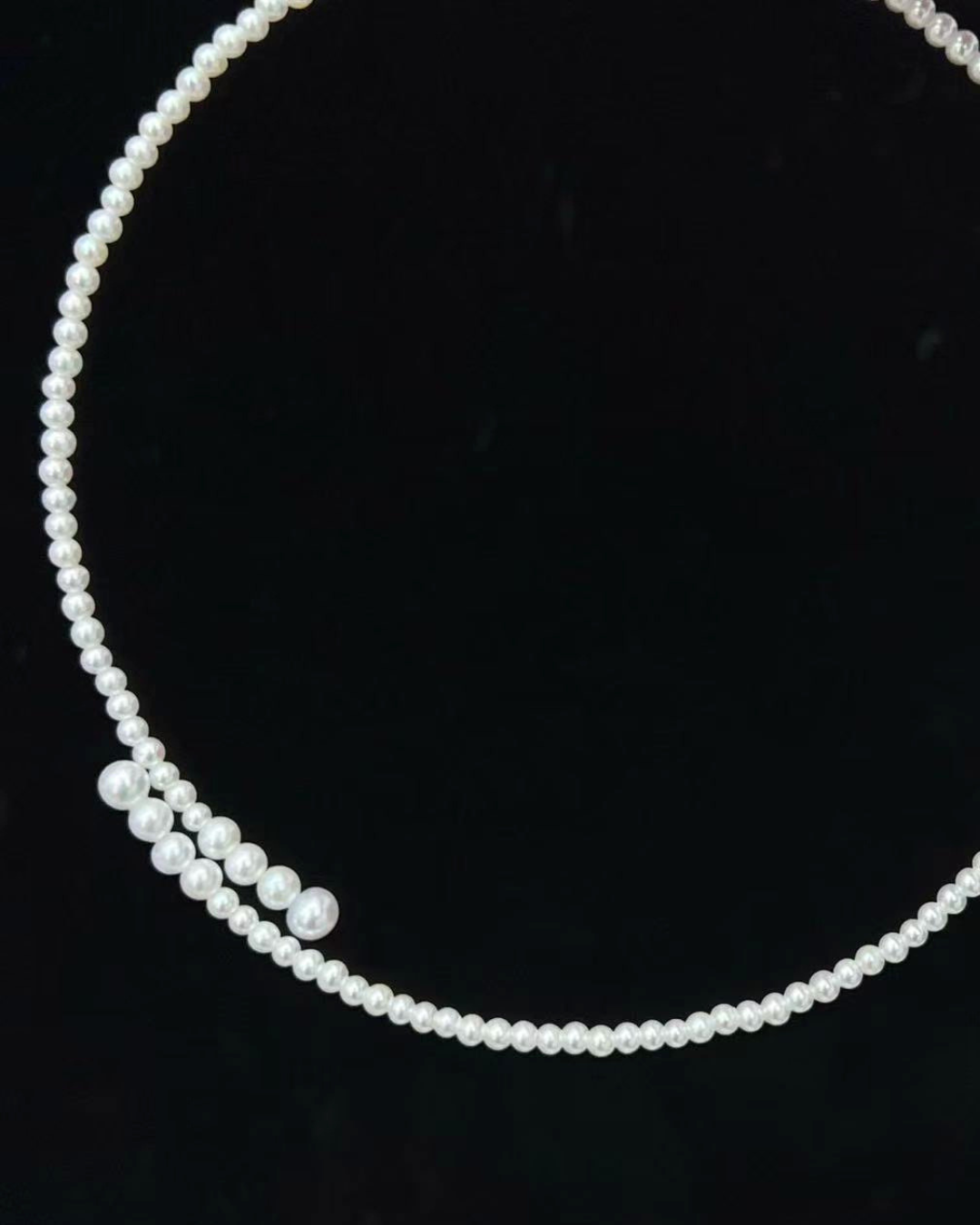 4A Freshwater Round Necklace in Stainless Steel - Classic Graduated Circle Necklace - White (3-6mm)