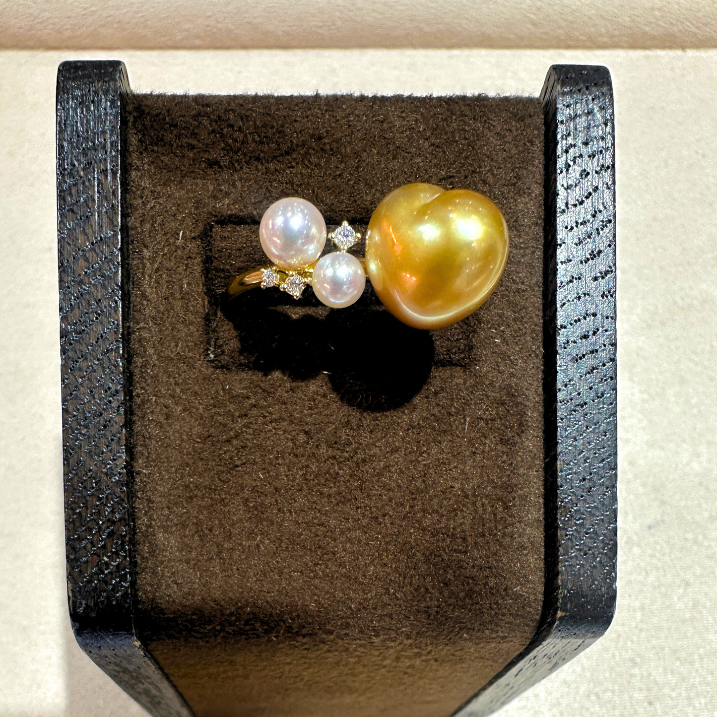 South Sea Golden Philippines Heart Ring in 18K Gold - with Akoya & Natural Diamond - Gold (12mm) D0.05ct