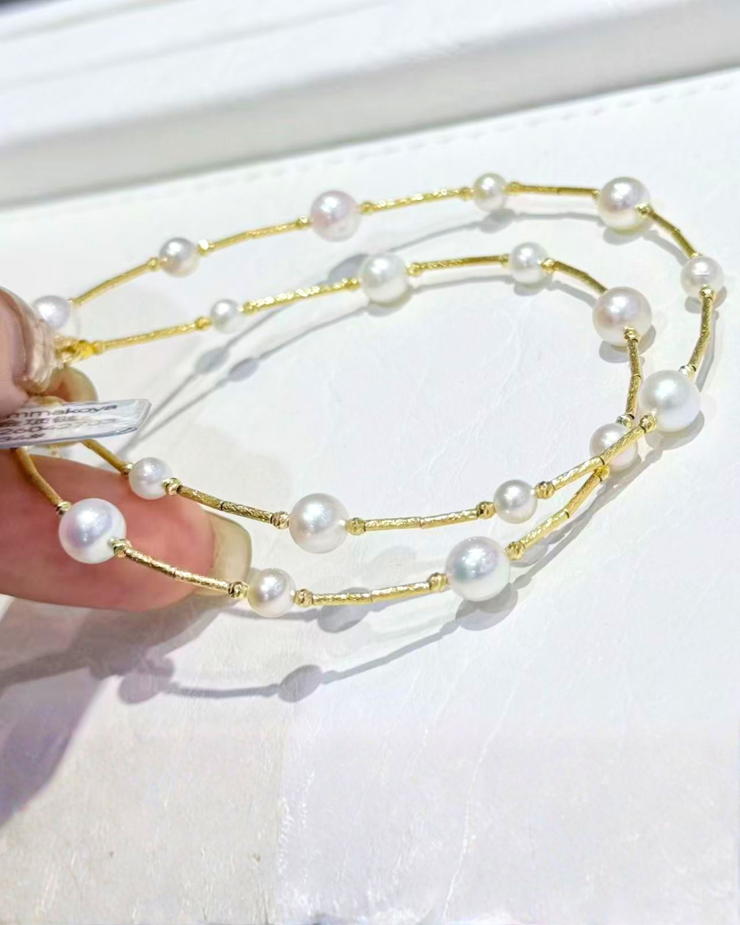 4A Japanese Akoya Round Necklace in 18K Gold - Classic Dot Necklace - White (4.5-7mm)