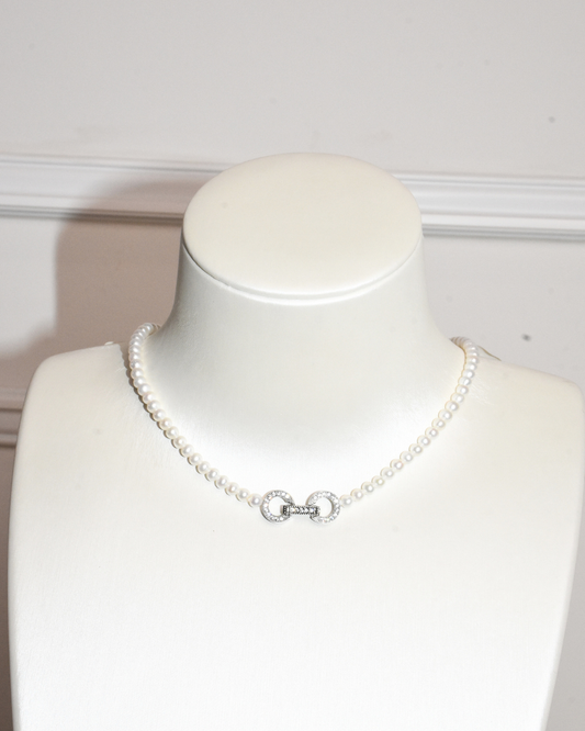3A Freshwater Near Round Necklace in Copper - Clssic Double O Clasp - White (4 -5mm)