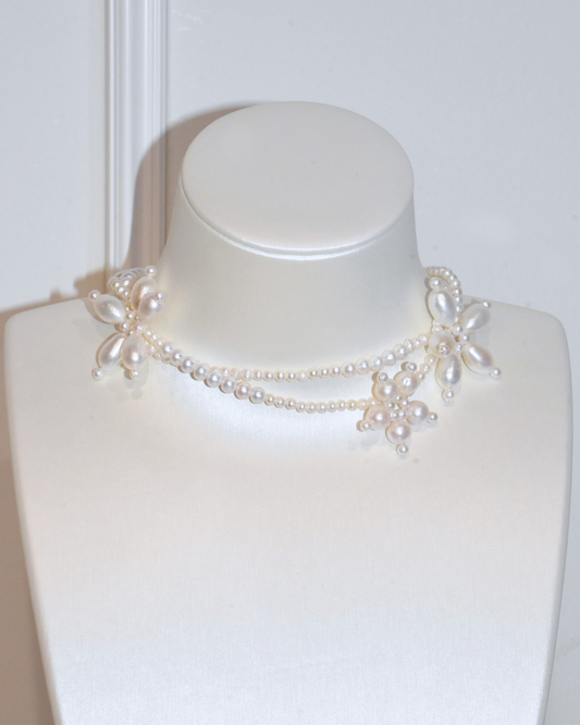 4A Freshwater Round Necklace in Copper - potato/round/rice Flower Necklace  - White (3 -13mm)