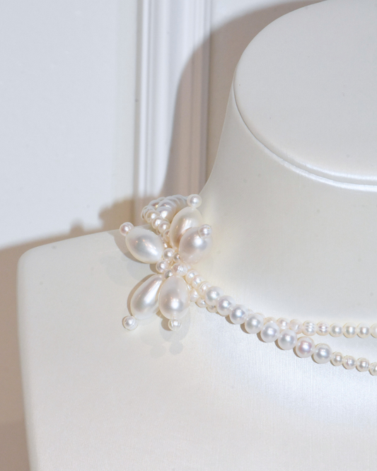 4A Freshwater Round Necklace in Copper - potato/round/rice Flower Necklace  - White (3 -13mm)