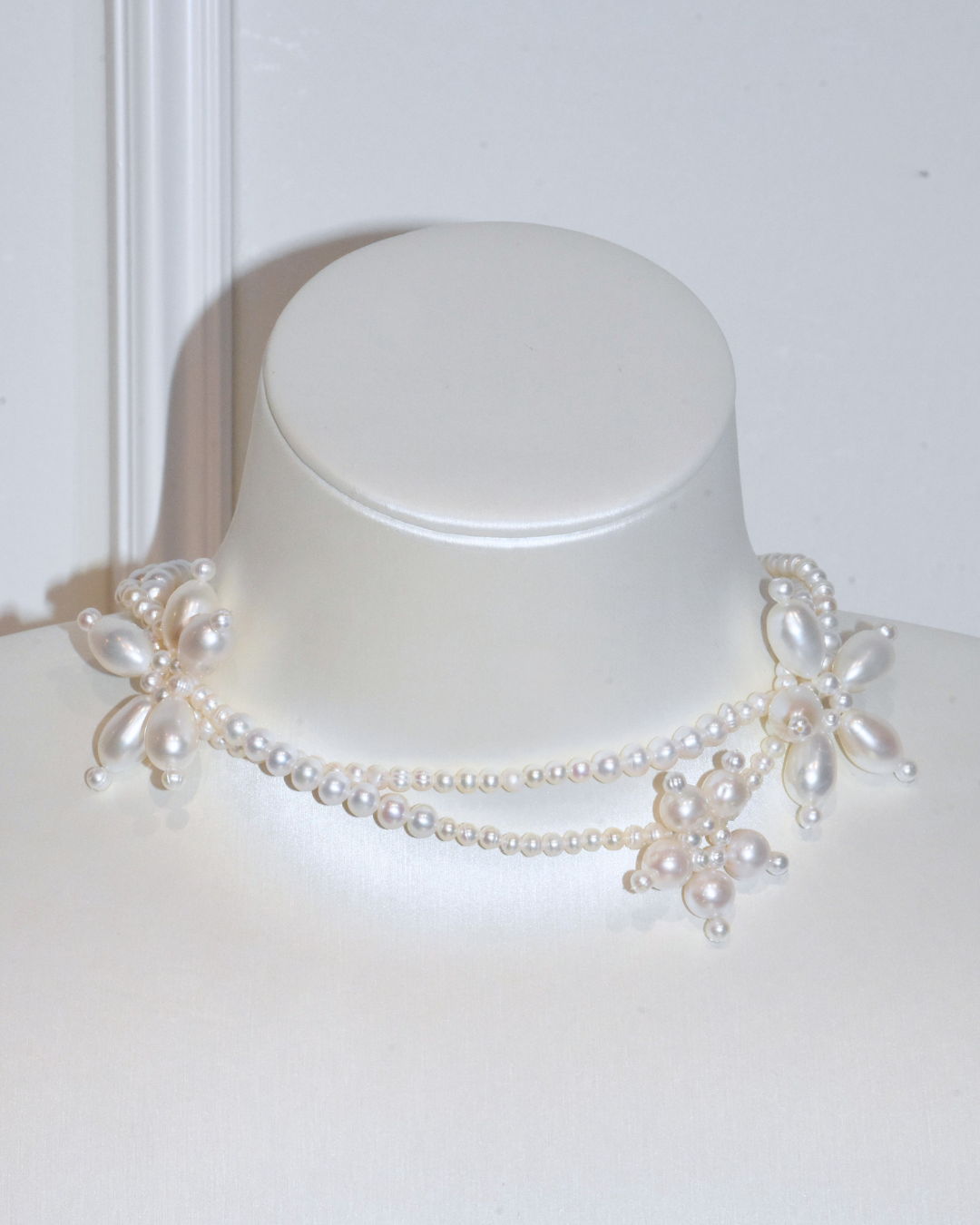 4A Freshwater Round Necklace in Copper - potato/round/rice Flower Necklace  - White (3 -13mm)