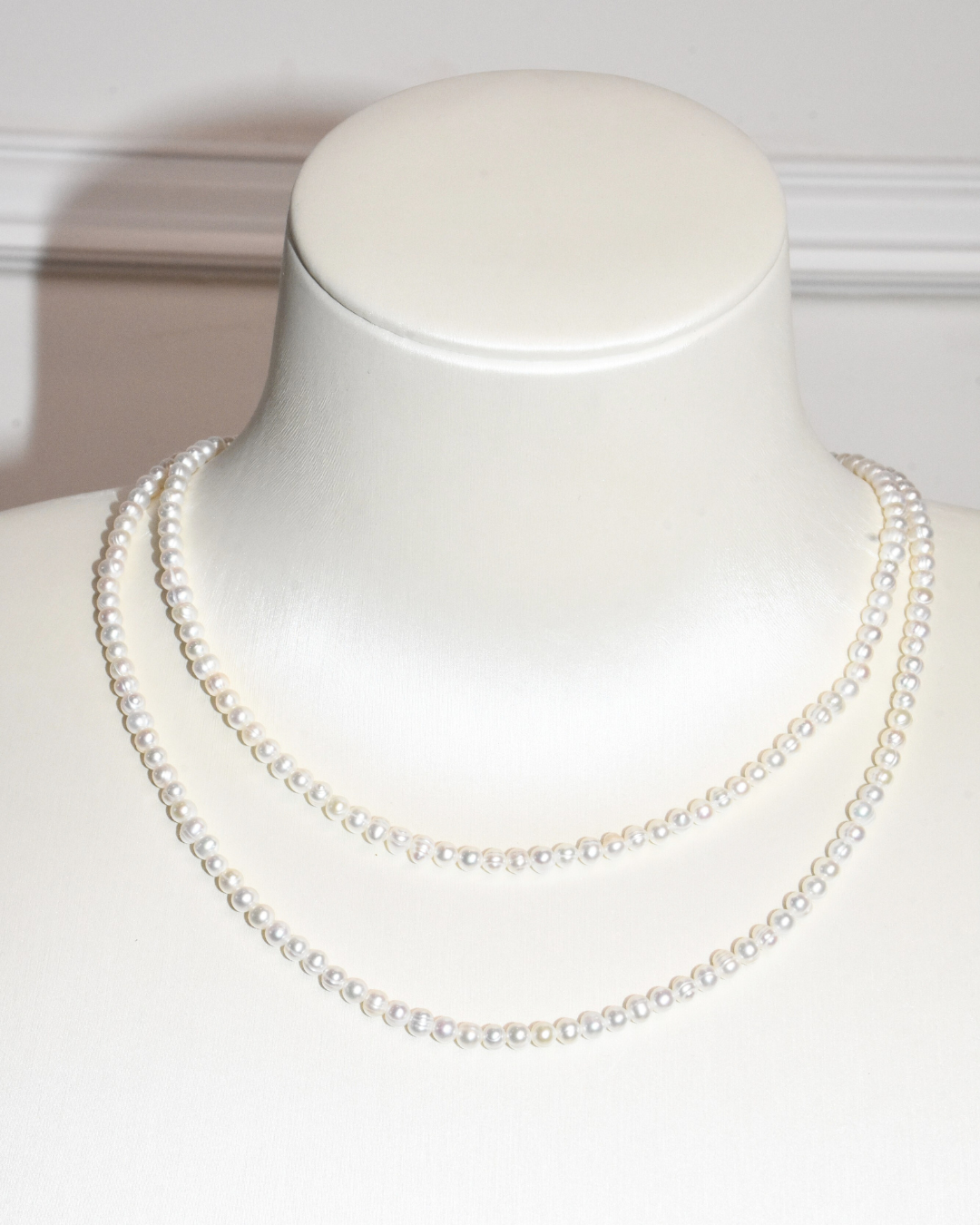 2A Freshwater Near Round Necklace in Copper - Flower with 2 layers Pearl  - White (3 -4mm)