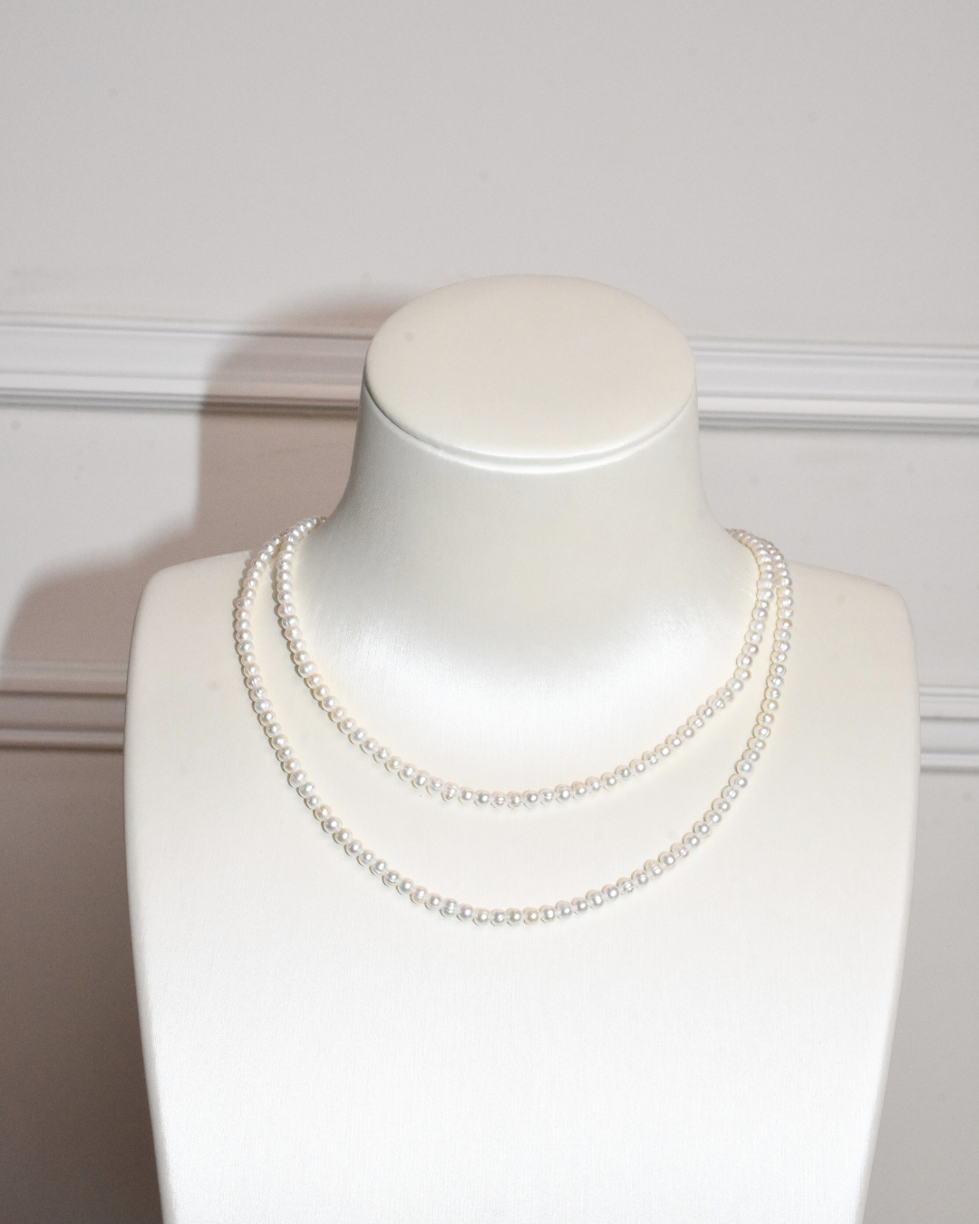 2A Freshwater Near Round Necklace in Copper - Flower with 2 layers Pearl  - White (3 -4mm)