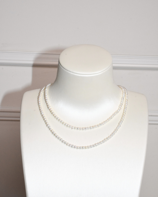 2A Freshwater Near Round Necklace in Copper - Flower with 2 layers Pearl  - White (3 -4mm)