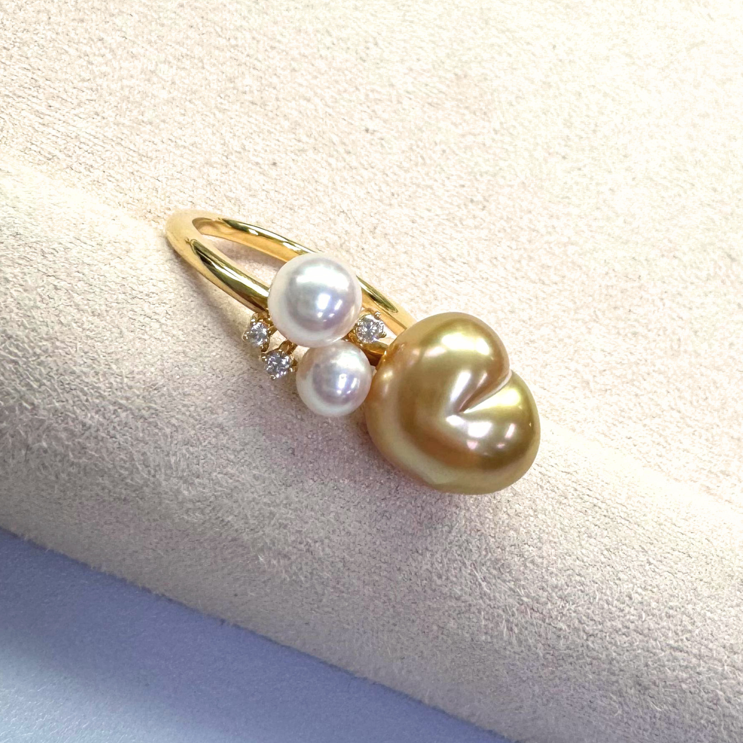 South Sea Golden Philippines Heart Ring in 18K Gold - with Akoya & Natural Diamond - Gold (12mm) D0.05ct