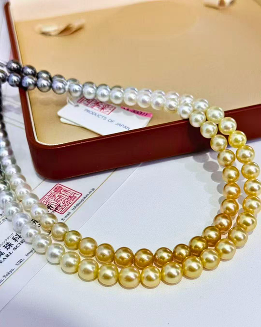 5A South Sea Golden Philippines, Akoya & Tahitian Round Loose Strand - Shikizai Three-Origin - Mixed (7-8m with PSL Certificate)