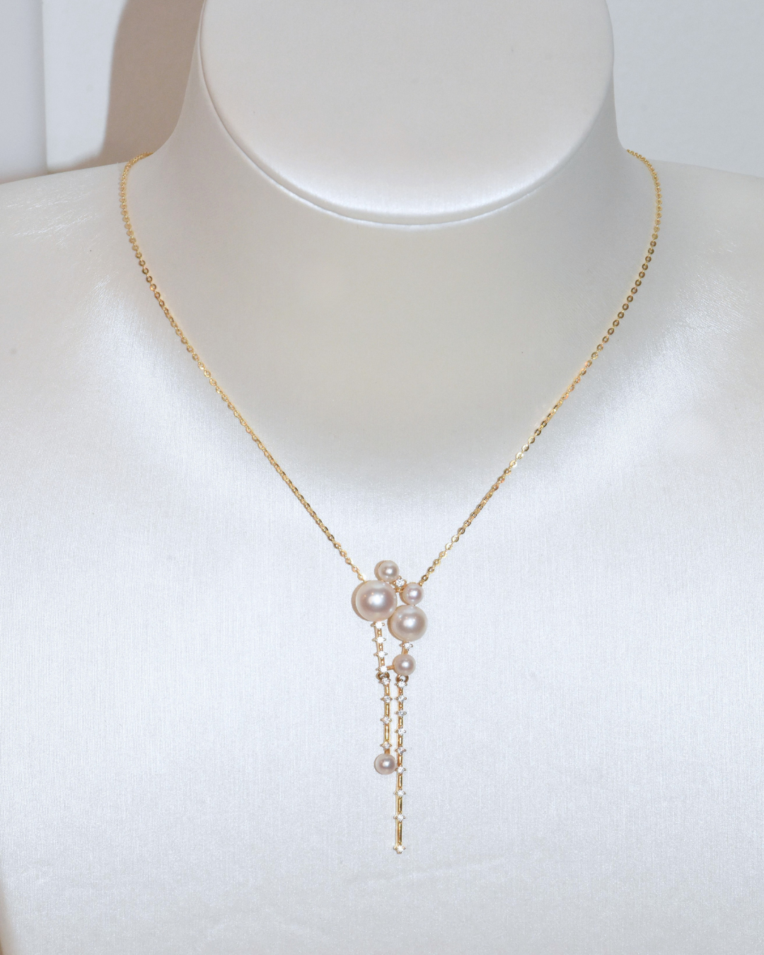 5A Freshwater Button Necklace in Silver 925 Gold Plated - Moonfal Lariat - White (3 -7mm)