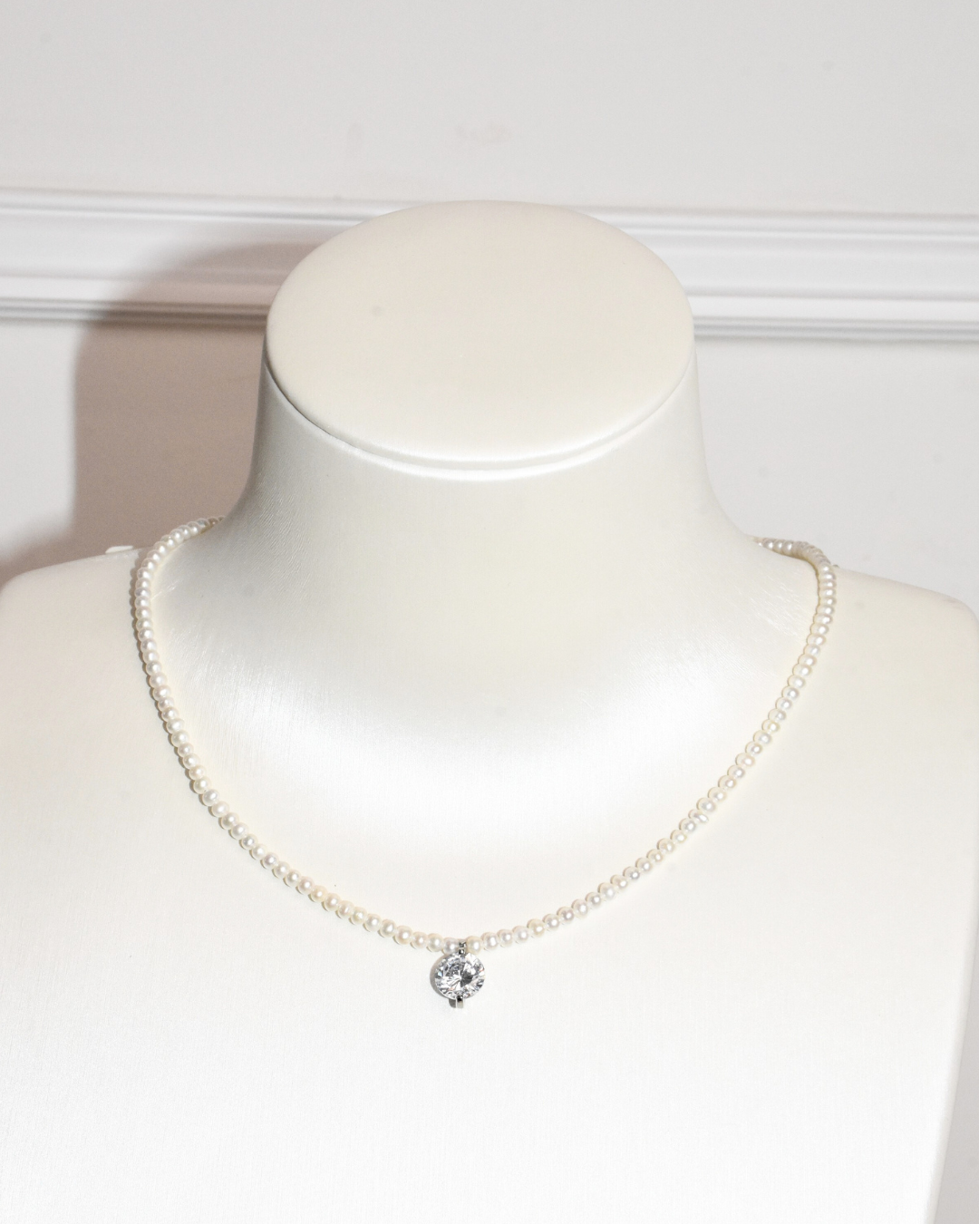 3A Freshwater Near Round Necklace in Copper - CZ Pendant  - White (3 -4mm)