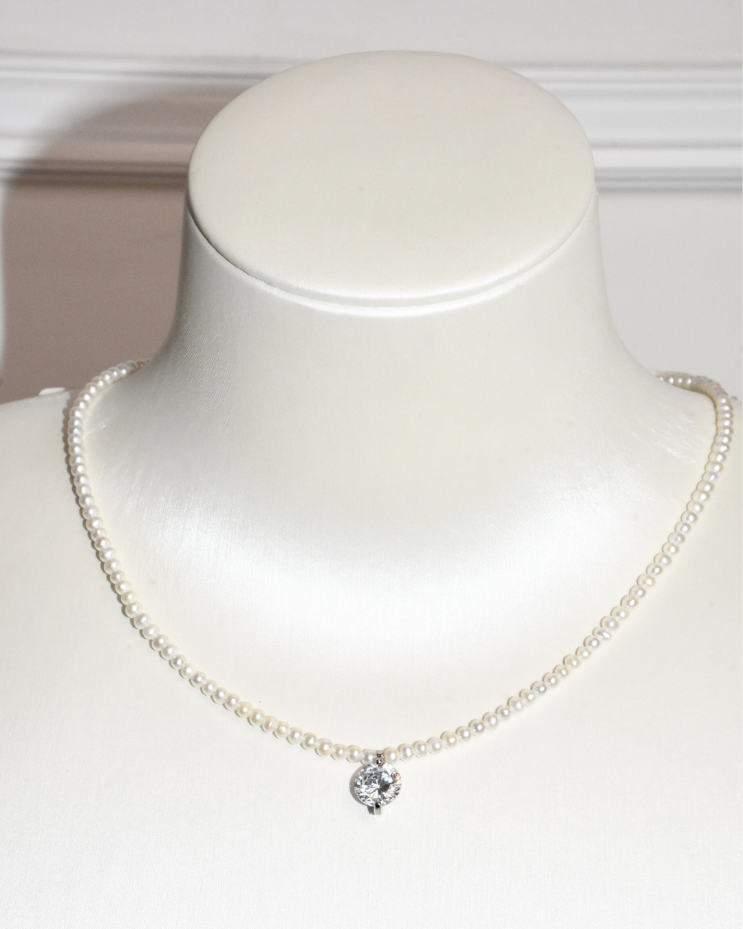 3A Freshwater Near Round Necklace in Copper - CZ Pendant  - White (3 -4mm)