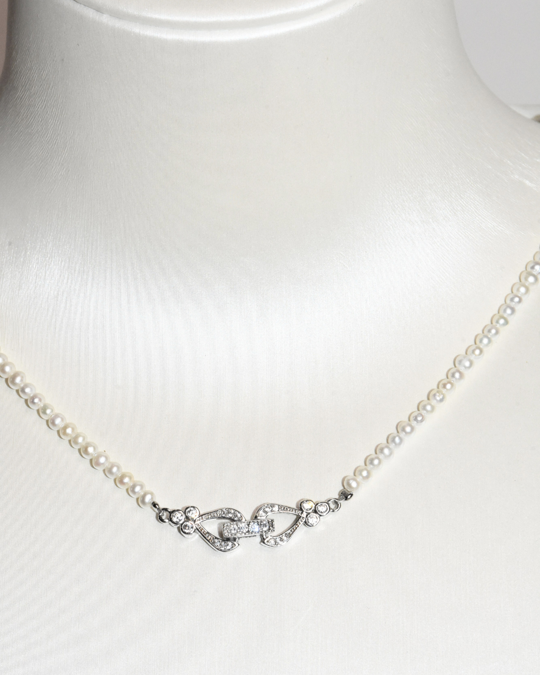 3A Freshwater Near Round Necklace in Copper - CZ Pendant  - White (3 -4mm)