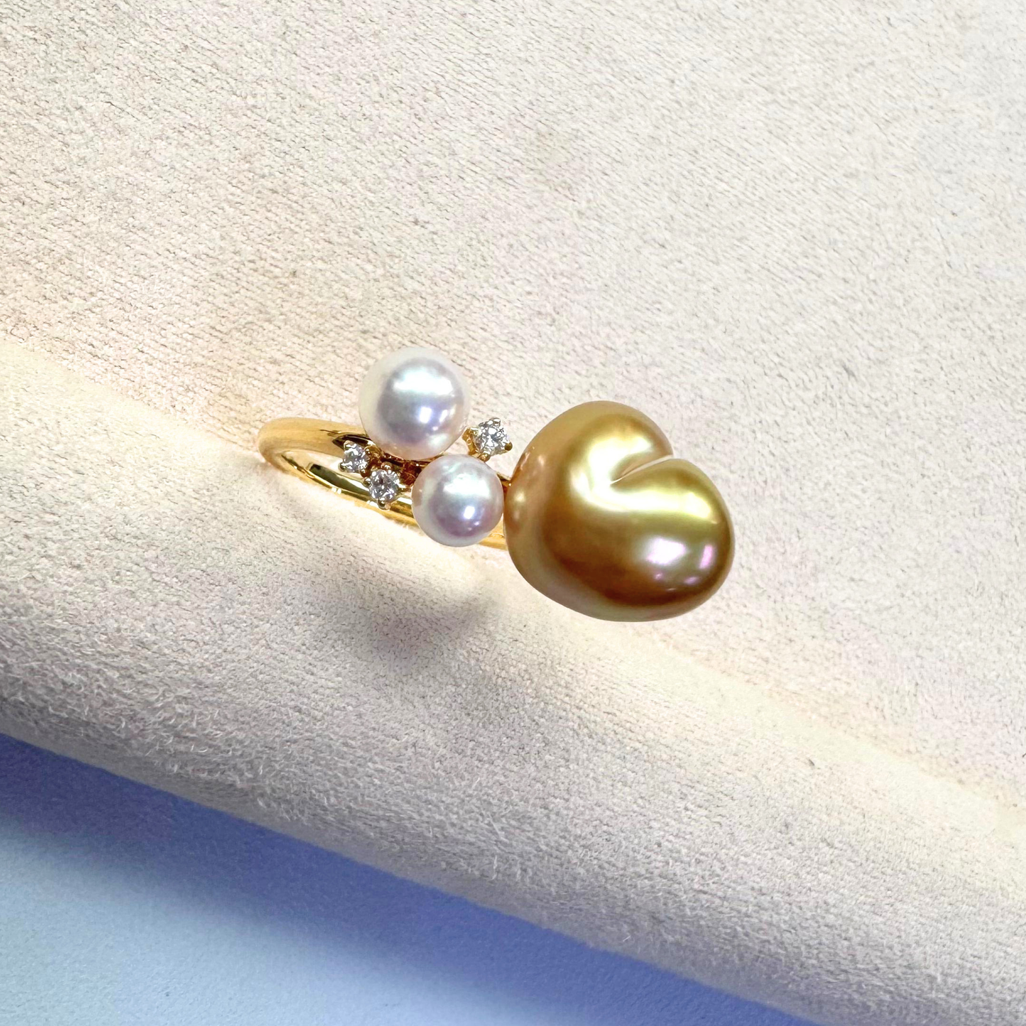 South Sea Golden Philippines Heart Ring in 18K Gold - with Akoya & Natural Diamond - Gold (12mm) D0.05ct