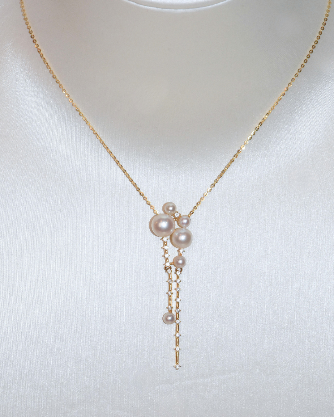 5A Freshwater Button Necklace in Silver 925 Gold Plated - Moonfal Lariat - White (3 -7mm)