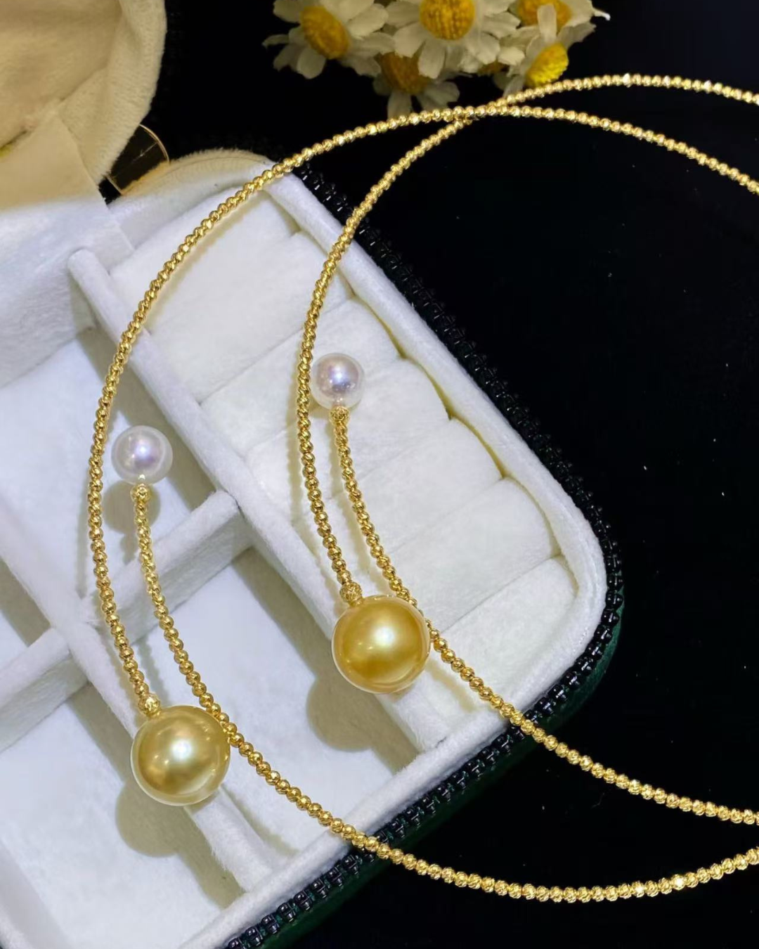 4A South Sea Golden Philippines Round Necklace in 18K Gold - South Sea Golden 13mm with Akoya 8mm - Gold (8-13mm)