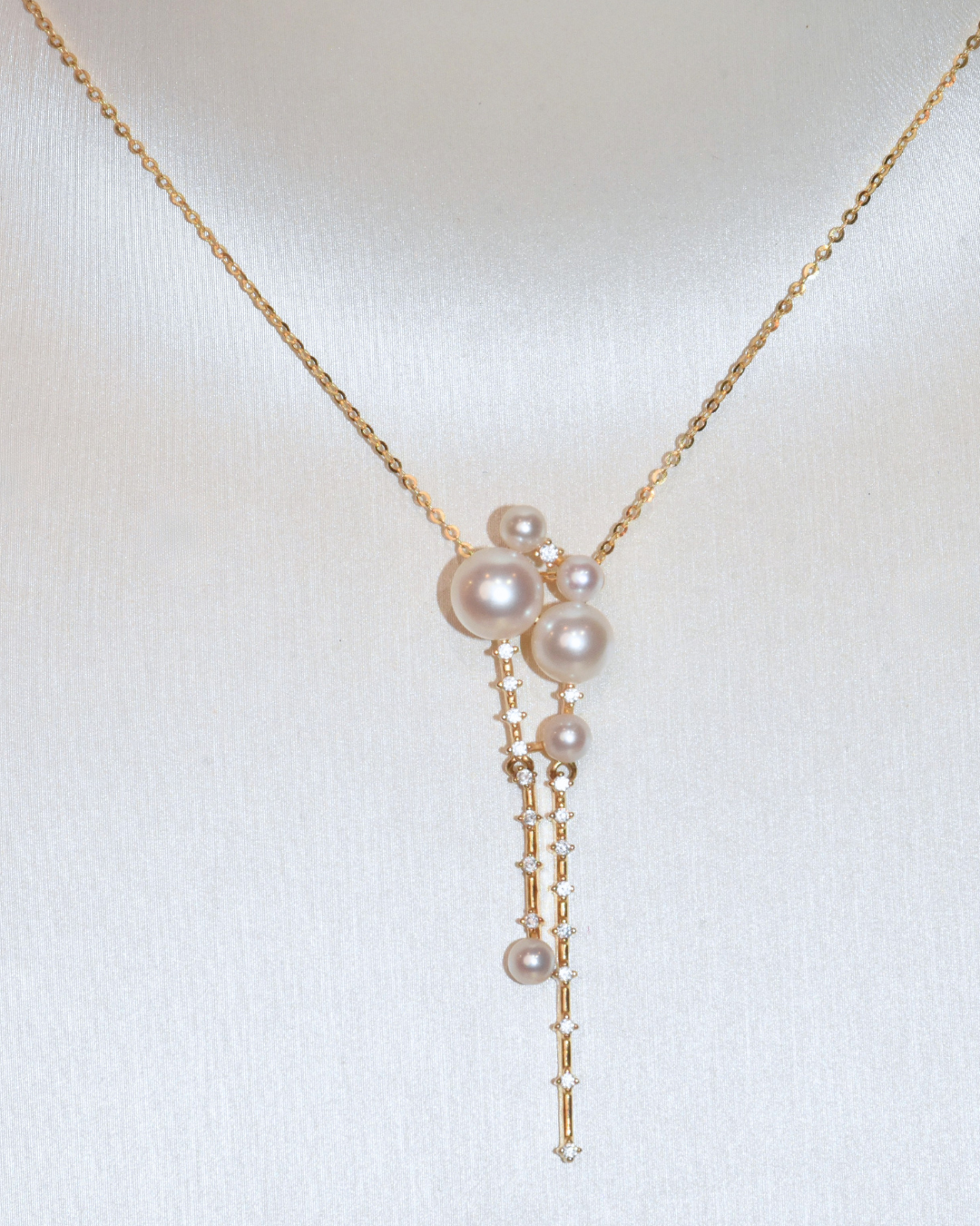 5A Freshwater Button Necklace in Silver 925 Gold Plated - Moonfal Lariat - White (3 -7mm)