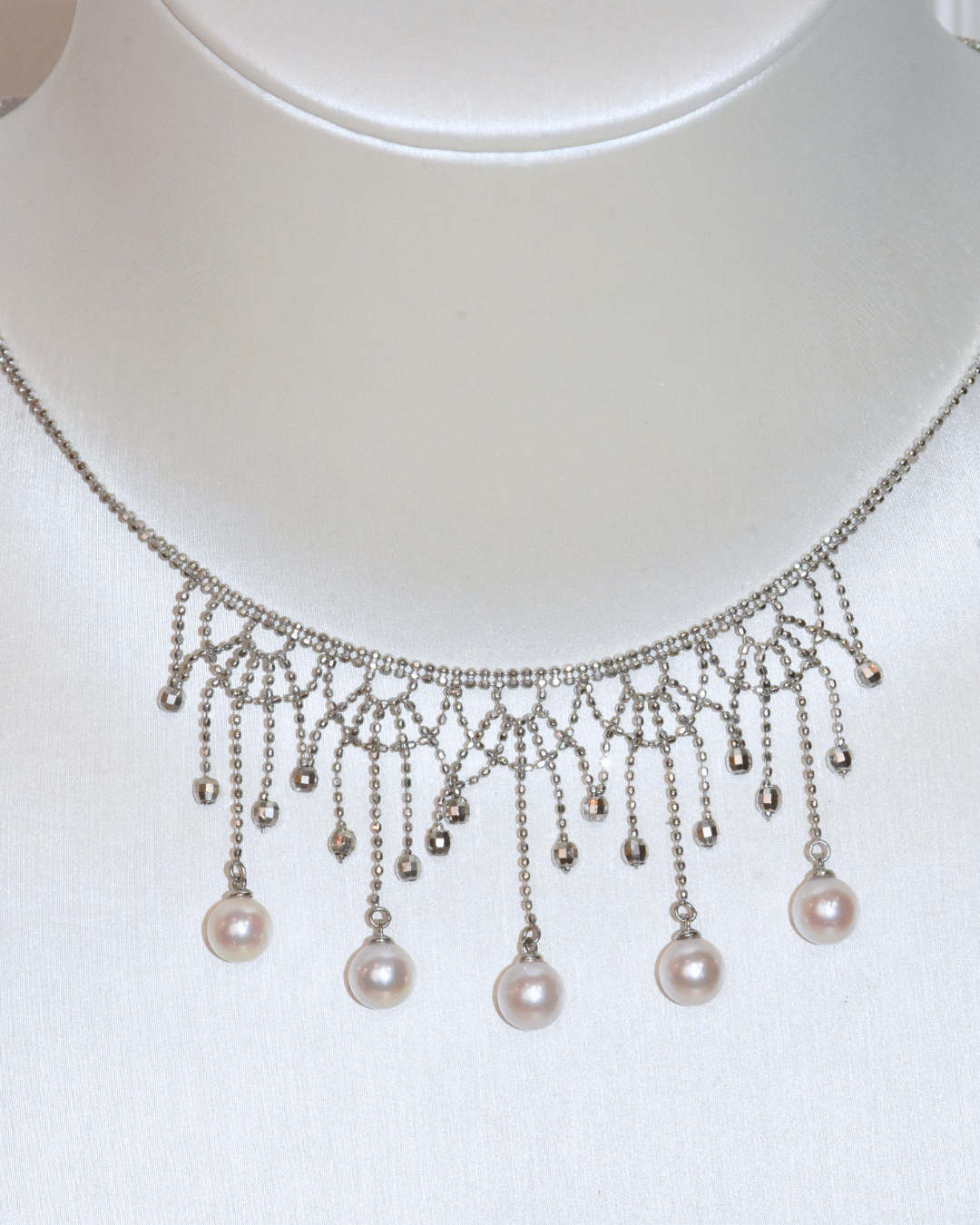 4A Akoya Round Necklace in Silver 925 WG Plated - Versailles — Cascade Necklace - Rose Overtone (6mm)