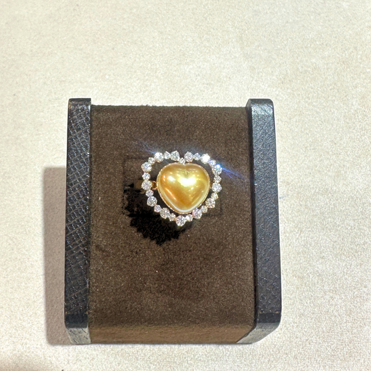 South Sea Golden Philippines Heart Ring in 18K Gold - with Natural Diamond - Gold (12mm) D0.69ct