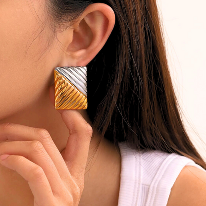 Two-Tone Elegance Chevron Studs