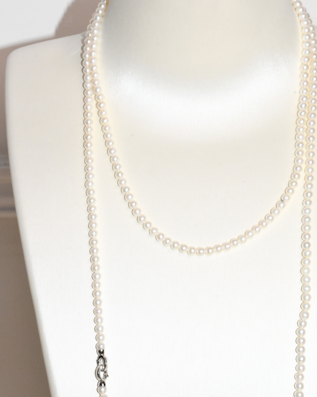 3A Freshwater Round Necklace in Silver 925 WG Plated - Long 120CM Necklace - White (3-4mm)