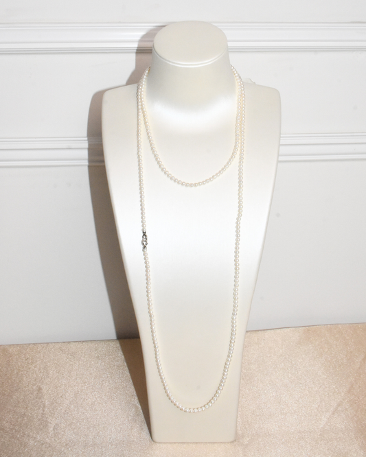 3A Freshwater Round Necklace in Silver 925 WG Plated - Long 120CM Necklace - White (3-4mm)
