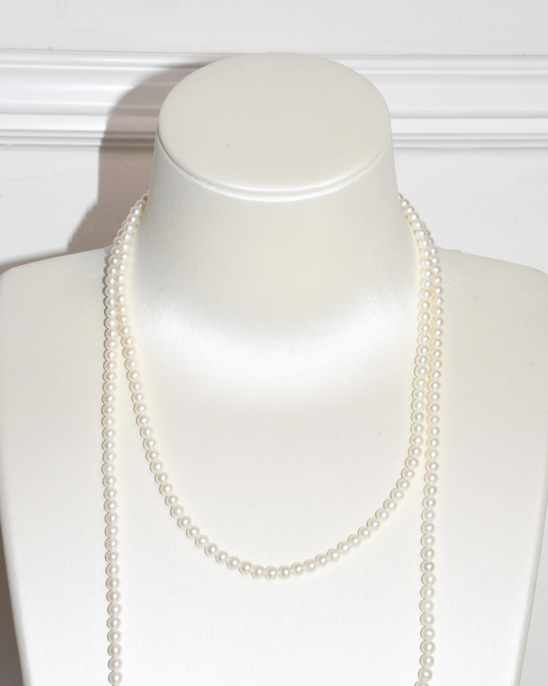 3A Freshwater Round Necklace in Silver 925 WG Plated - Long 120CM Necklace - White (3-4mm)