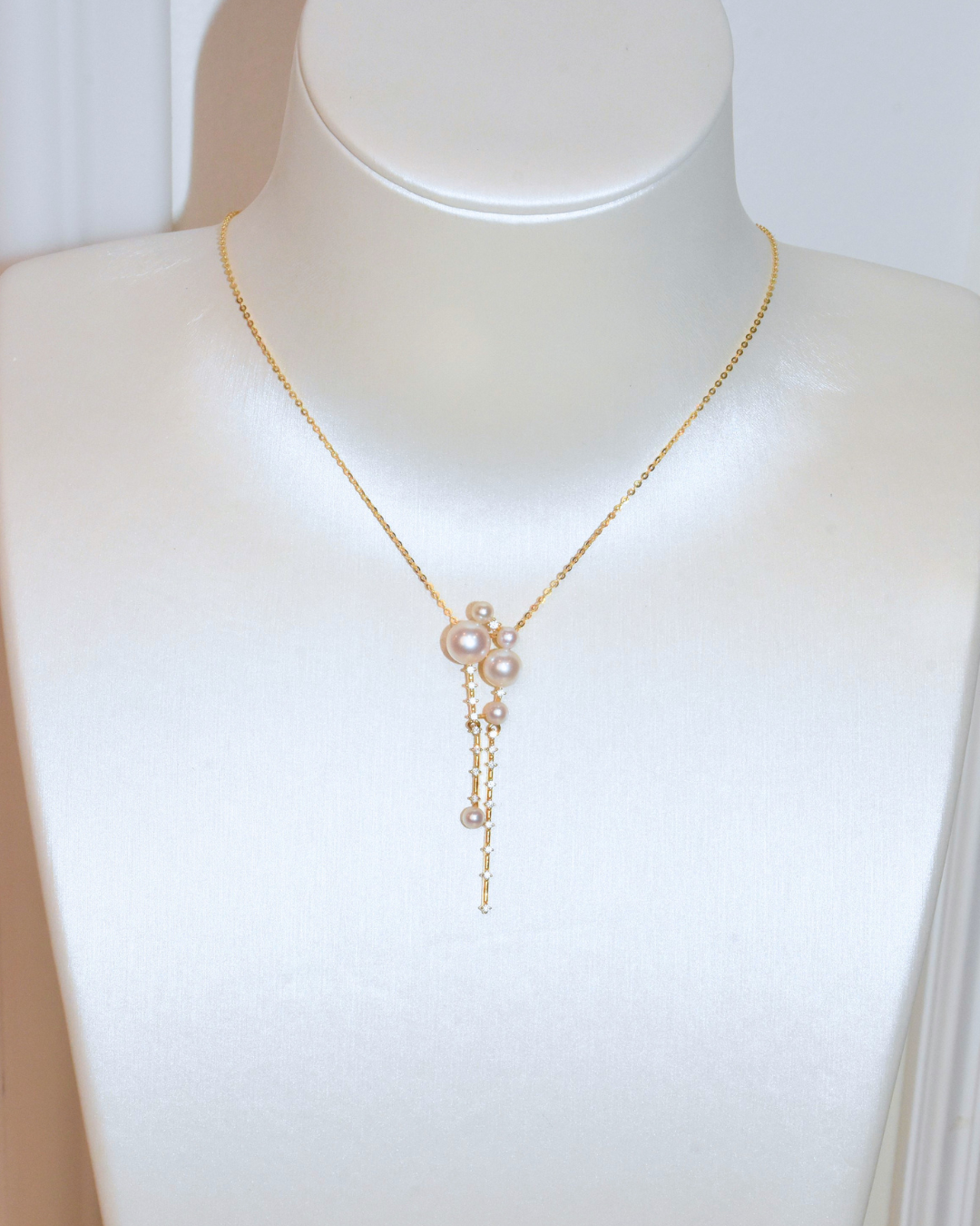 5A Freshwater Button Necklace in Silver 925 Gold Plated - Moonfal Lariat - White (3 -7mm)