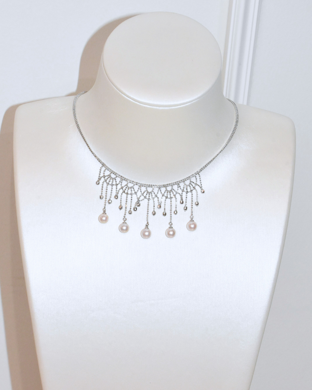 4A Akoya Round Necklace in Silver 925 WG Plated - Versailles — Cascade Necklace - Rose Overtone (6mm)